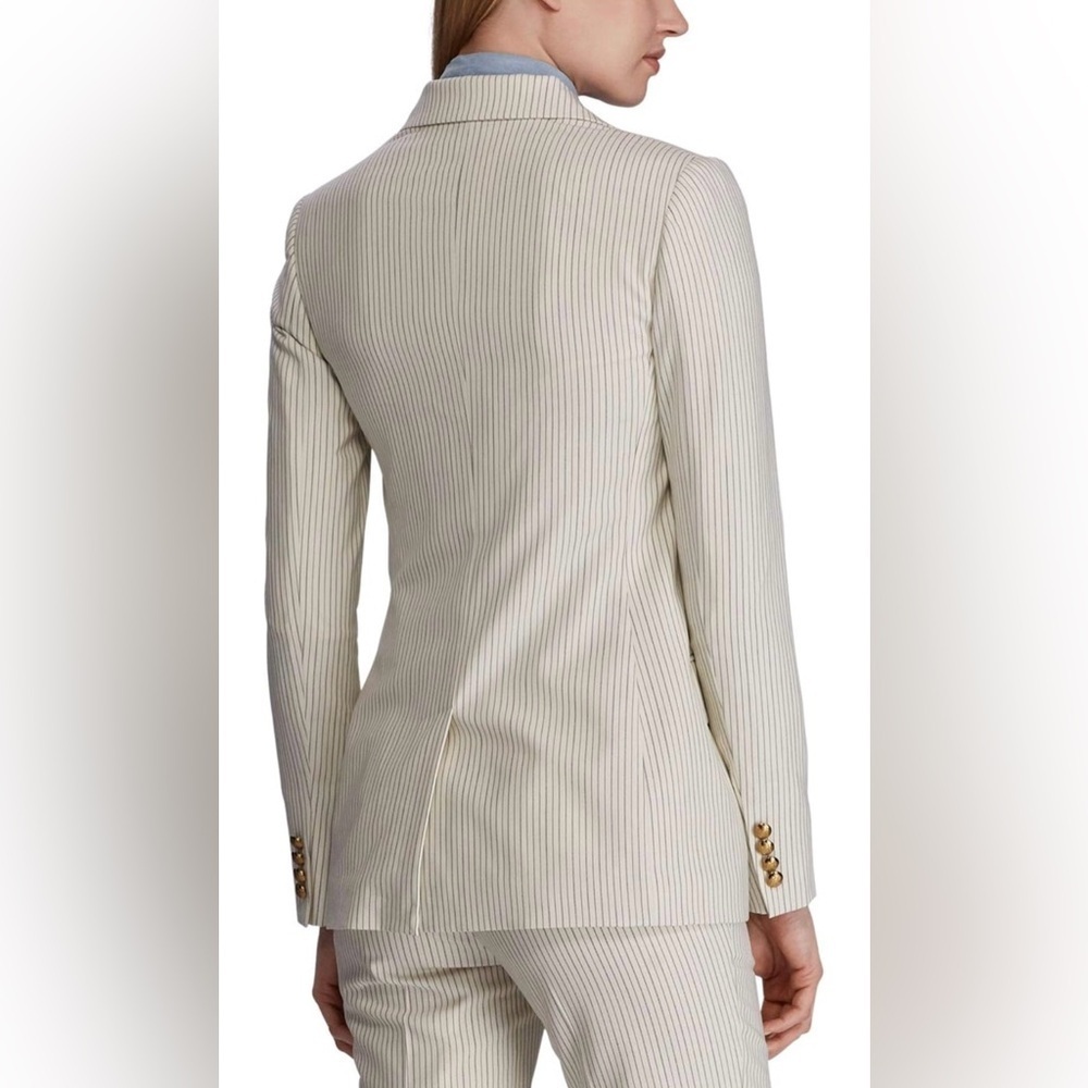 Lauren Ralph Lauren Women's Pinstripe-Print Straight-Fit Blazer - Cream Size 10 - Picture 2 of 14